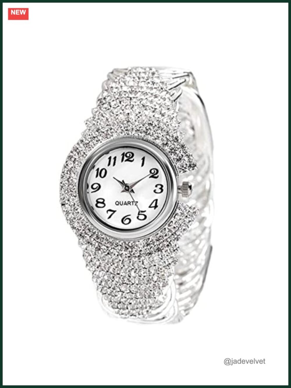 Crystal Bangle Bracelet Round Dial Analog Quartz Wristwatch